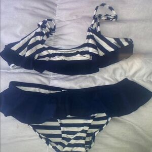 Striped One-Shoulder Bikini Set
